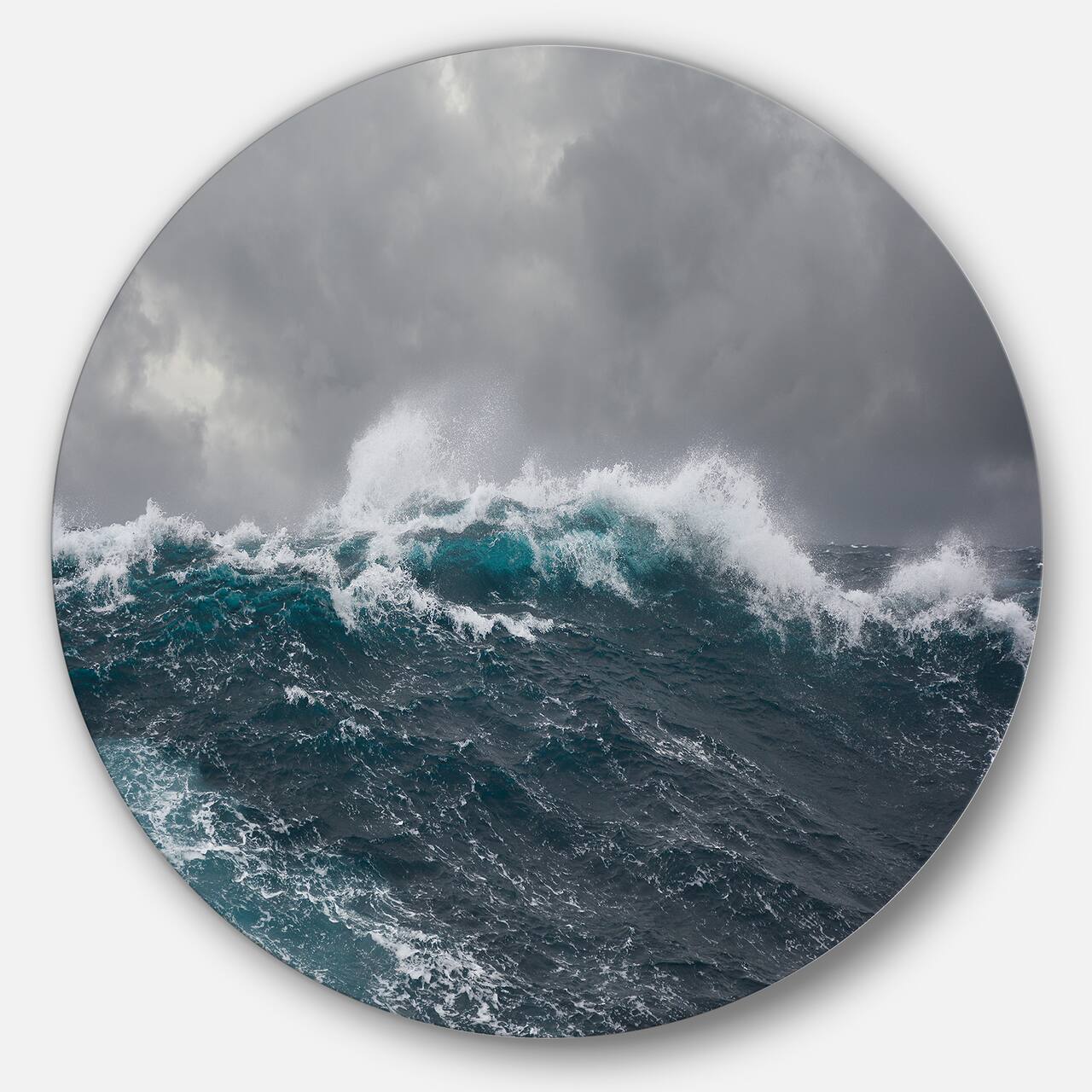 Designart - Roaring Waves under Cloudy Sky&#x27; Disc Seascape Circle Metal Wall Art